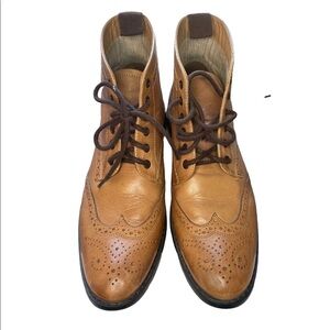 Men’s Leather Brogue Boots Size 42 EU (US 9) Tan Wingtip Lace-Up Dress Boots